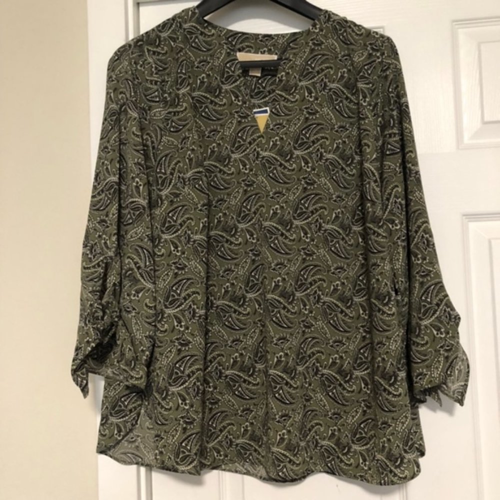 Michael Kors print Tie Sleeve Split V-Neck  Blouse